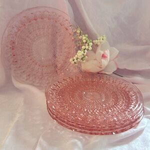 Jeanette pale pink glass sandwich plates in the "Holiday Pink"